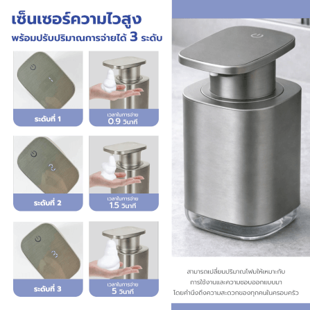 เครื่องจ่ายสบู่โฟมอัตโนมัติ STARA รุ่น MATTE STAINLESS TOUCHLESS ปรับได้3ระดับ ชาร์จUSB-C กันน้ำ_5